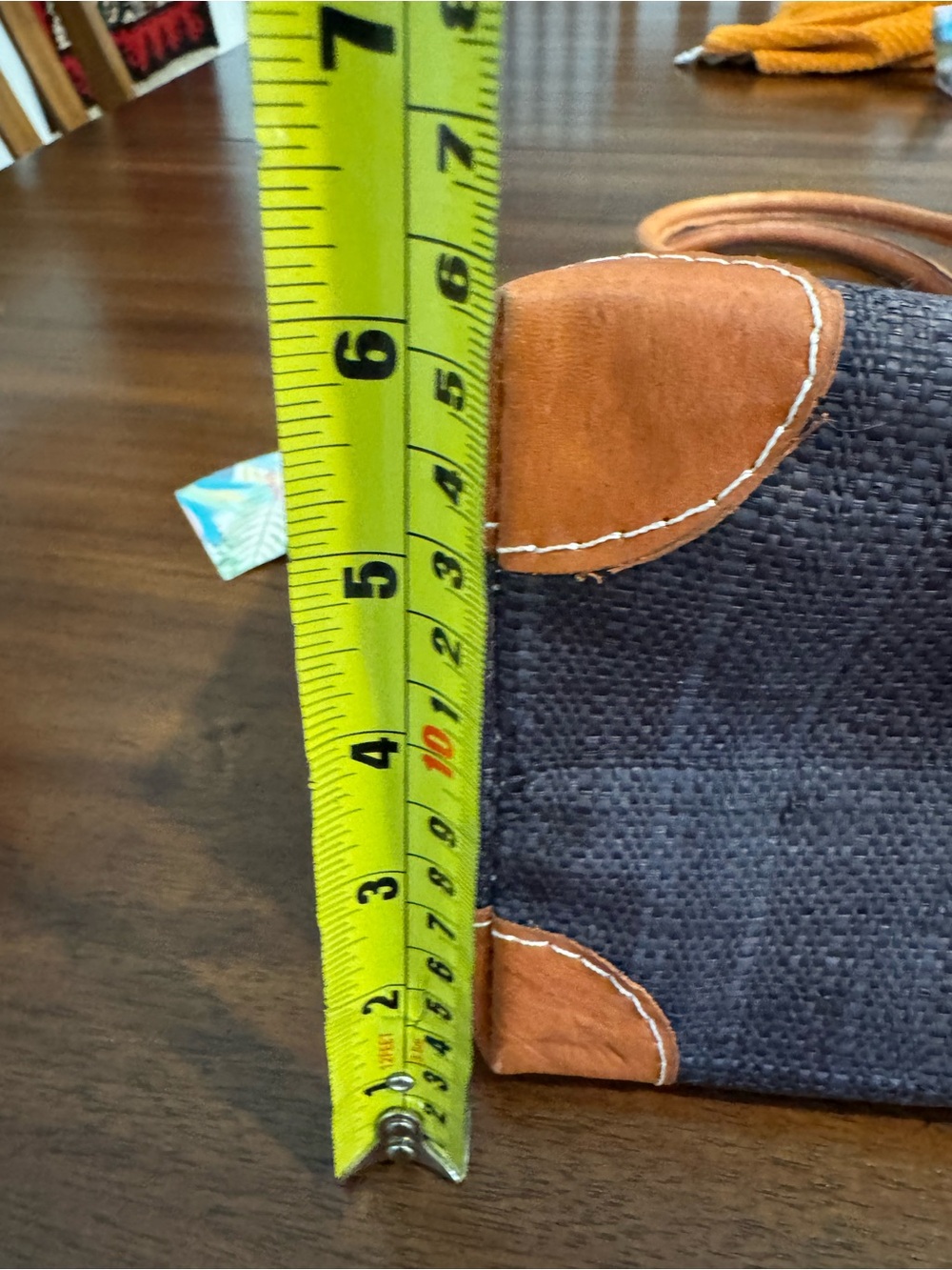 NWT Artisan Handwoven Madagascar Raffia Colorblock Market Tote Leather Trim Bag - Picture 7 of 10